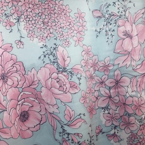 Aqua Flora Silk Charmeuse by the Yard or Meter - 100% Pure Mulberry Silk Fabric in Pink, Aquamarine, Black, and White
