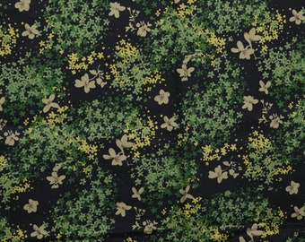 St. Patrick's Day Print 100% Cotton Fabric - Clover Pattern in Rhubarb, Sage, Green, and Olive on Black