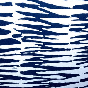 Blue Streak 100% Silk Jersey by the Yard or Meter - Designer Zebra Inspired Pattern in White and Blue