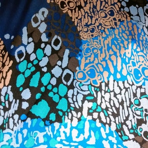 Bold Aquatic Print 100% Silk Jersey - Abstract Pattern in Black, Aqua, Blue, Brown, Periwinkle, and Tan