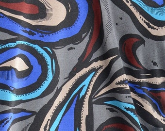 Large Paisley 100% Silk Jersey - Bold Print in Gray, Maroon, Turquoise, and Blue