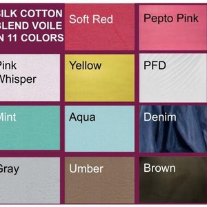 Silk / Cotton Voile in 10+ Solid Colors by Yard or Meter
