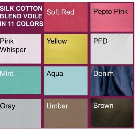 Silk / Cotton Voile in 10+ Solid Colors by Yard or Meter