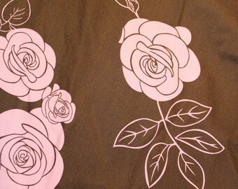 Brown and Pink Floral Cotton Print Fabric by the Meter or the Yard