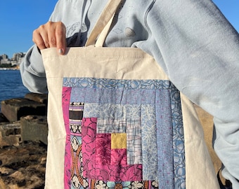 Borsa tote fatta a mano patchwork riciclata
