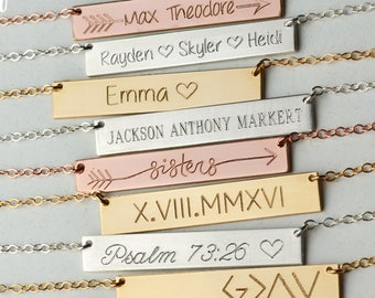 Mom necklace, new mom jewelry, mom necklace with kid name, personalized necklace for mom, Personalized Bar Necklace, Gold Bar Necklace