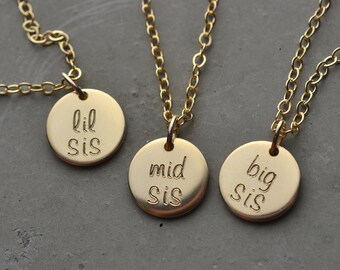 sister necklace, little sis, big sis, little sister necklace, big sister necklace, mid sis, dainty jewelry, minimalist, gift for her