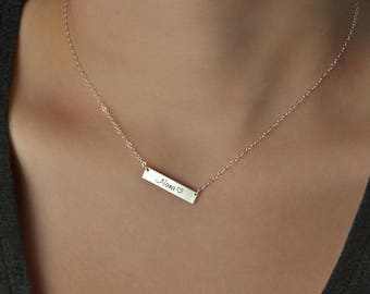 Silver bar necklace, small bar necklace, name necklace, name plate necklace, custom necklace, nana necklace mimi