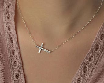 Tiny Sideways Cross Necklace Gold Cross Necklace Rose Gold | Etsy