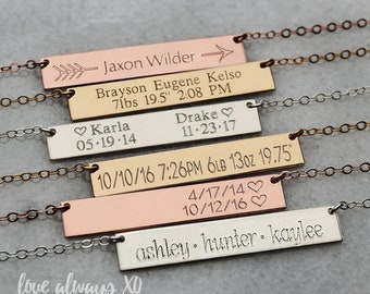 Mom necklace, new mom jewelry, mom necklace with kid name, personalized necklace for mom, Personalized Bar Necklace, Gold Bar Necklace