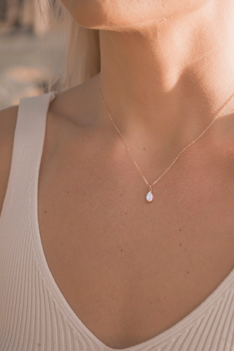 Opal Necklace, dainty necklace, gifts for her, opal jewelry, necklaces for her, minimalist, opal, minimalist jewelry, dainty jewelry image 2