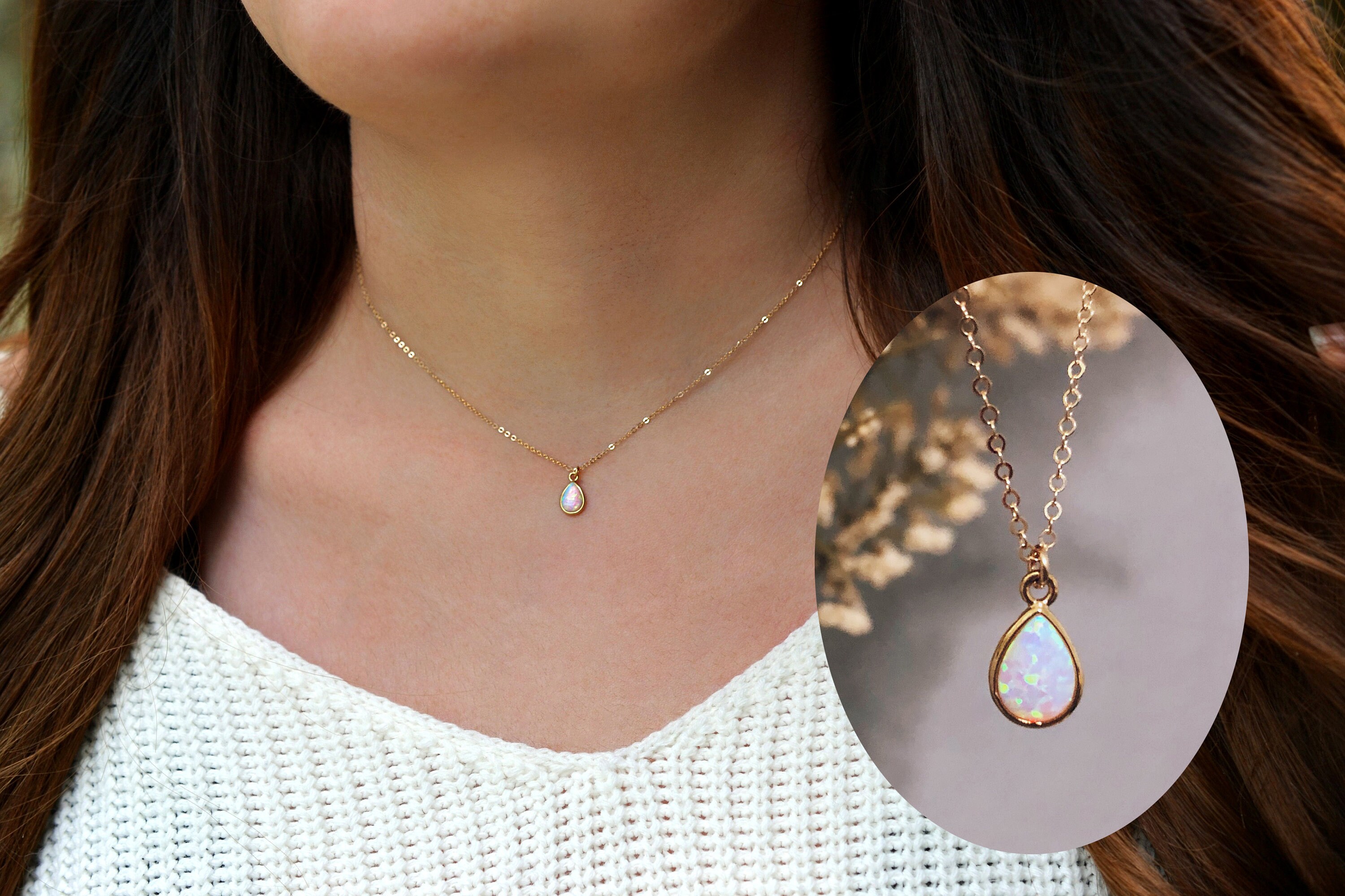 Opal Necklace, teardrop opal necklace, small opal necklace, opal jewe…