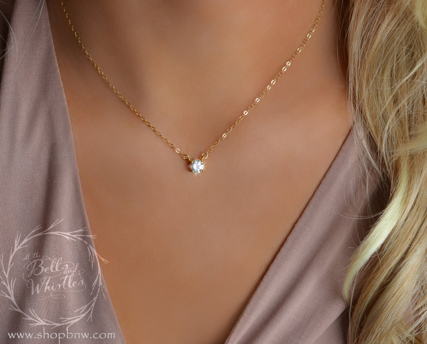 Diamond Necklace Cubic Zirconia Necklace Diamond Solitaire Etsy