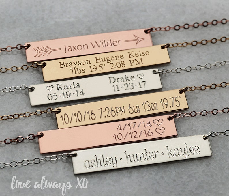 Personalized Bar Necklace Gold Bar Necklace Wedding Date Etsy
