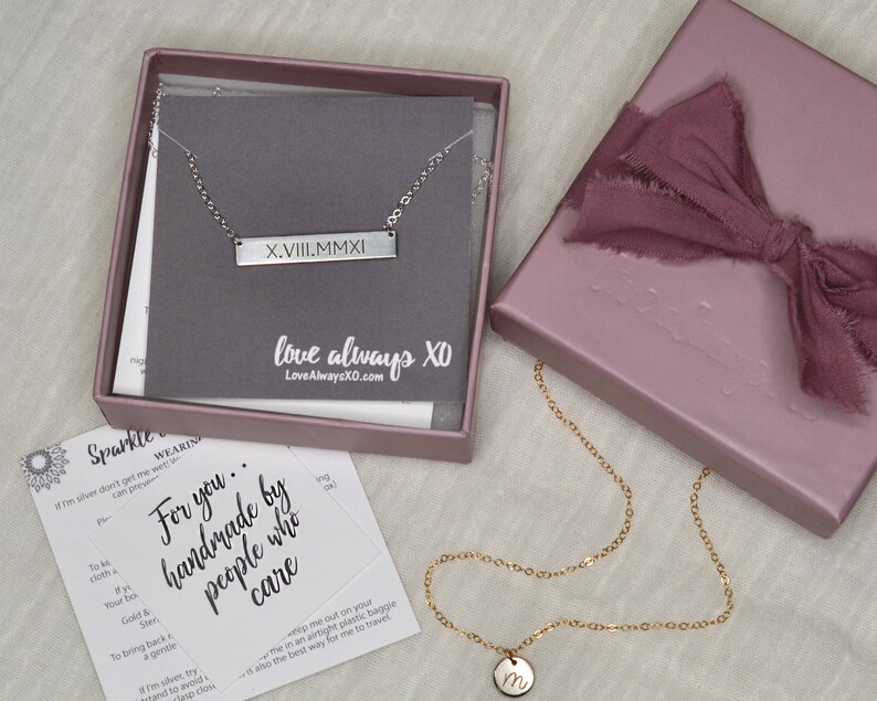 Personalized Bar Necklace Gold Bar Necklace Wedding Date Etsy