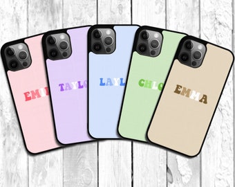 Personalised Pastel Name Silicone case for Samsung Galaxy + Apple Iphone + Google Pixel Phones