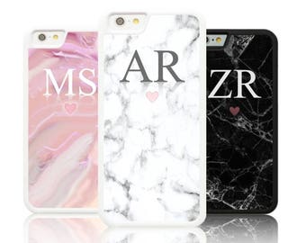 Personalized Marble LARGE INITIALS Silicone case Apple iphone 5,6,7,8,X plus Galaxy S8 S7 S6 White Personalised custom initial