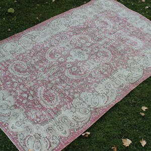 8x6 vintage area rug, Muted Fuchsia Rug pink Oushak rug Oriental floral Antique Rug Hand Knotted Tribal Turkish Carpet Decorative old Rug