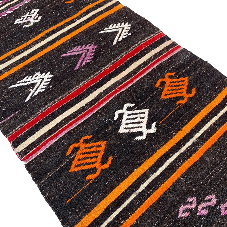 orange white charcoal oriental narrow rug runner,340x67 cm11/'x2.2/' Turkish tribal ethnic rug runner 11x2 black handwoven wool rug runner