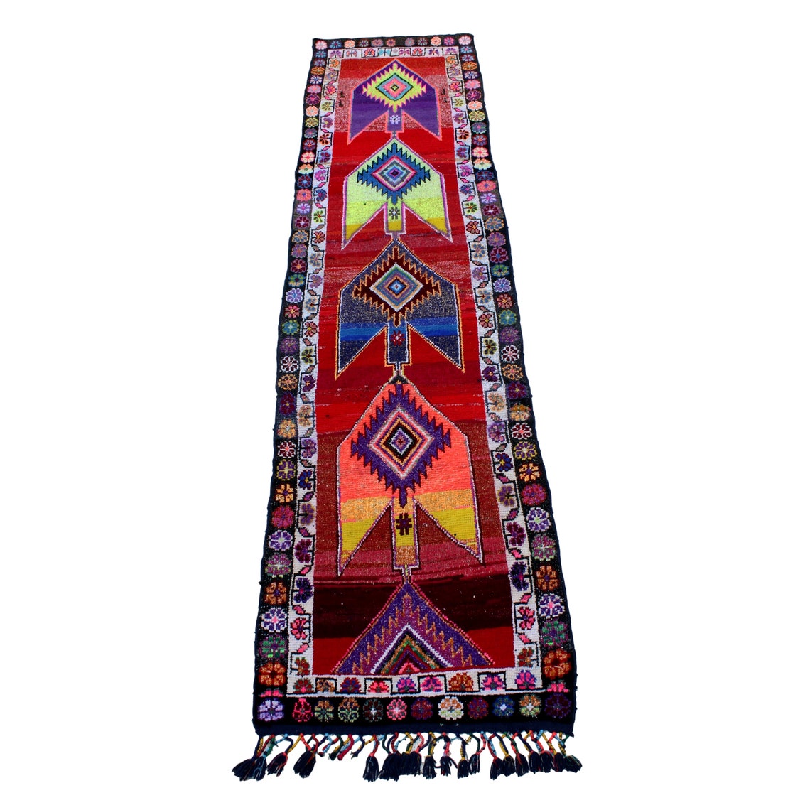 12'x3' Vibrant colored oriental rug runner neon green Etsy