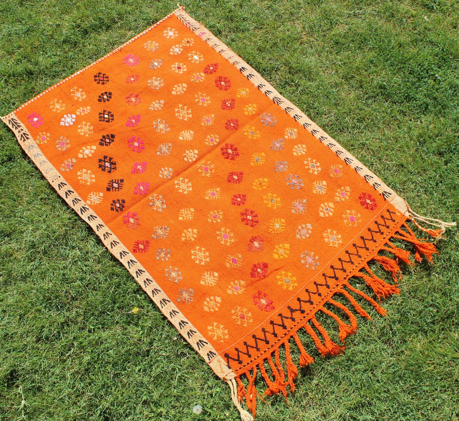 Attractive Orange Door Mat Cotton & Wool Point Patterned Etsy