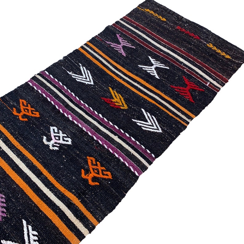 orange white charcoal oriental narrow rug runner,340x67 cm11/'x2.2/' Turkish tribal ethnic rug runner 11x2 black handwoven wool rug runner