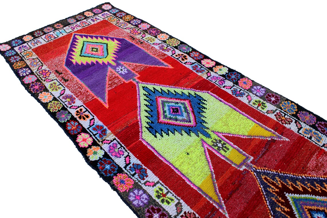 12'x3' Vibrant colored oriental rug runner neon green Etsy