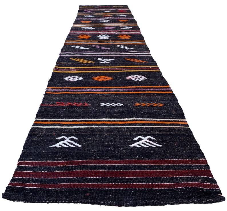 orange white charcoal oriental narrow rug runner,340x67 cm11/'x2.2/' Turkish tribal ethnic rug runner 11x2 black handwoven wool rug runner