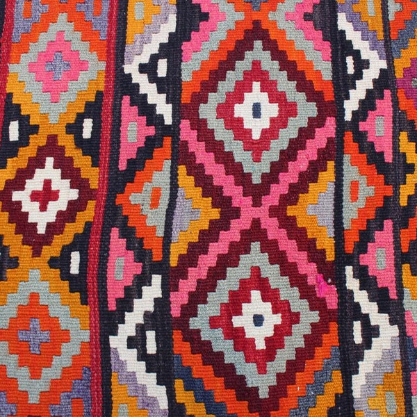 14' 1.3" x 2' 11.4" / 430 x 090 cm , Iranian Kilim Rug Runner,Vivid Color and Diamond Design Modern Kilim Rug,Hallway Decorative Floor Rug