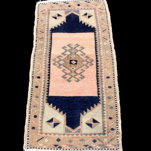 Primitive Handknotted shops 3.3'x1.6'//101x50cm Wool Door Mat, Turkish Vintage Decorative Fashion Bath Mat, Old Antique Nomadic Oushak Small Rug