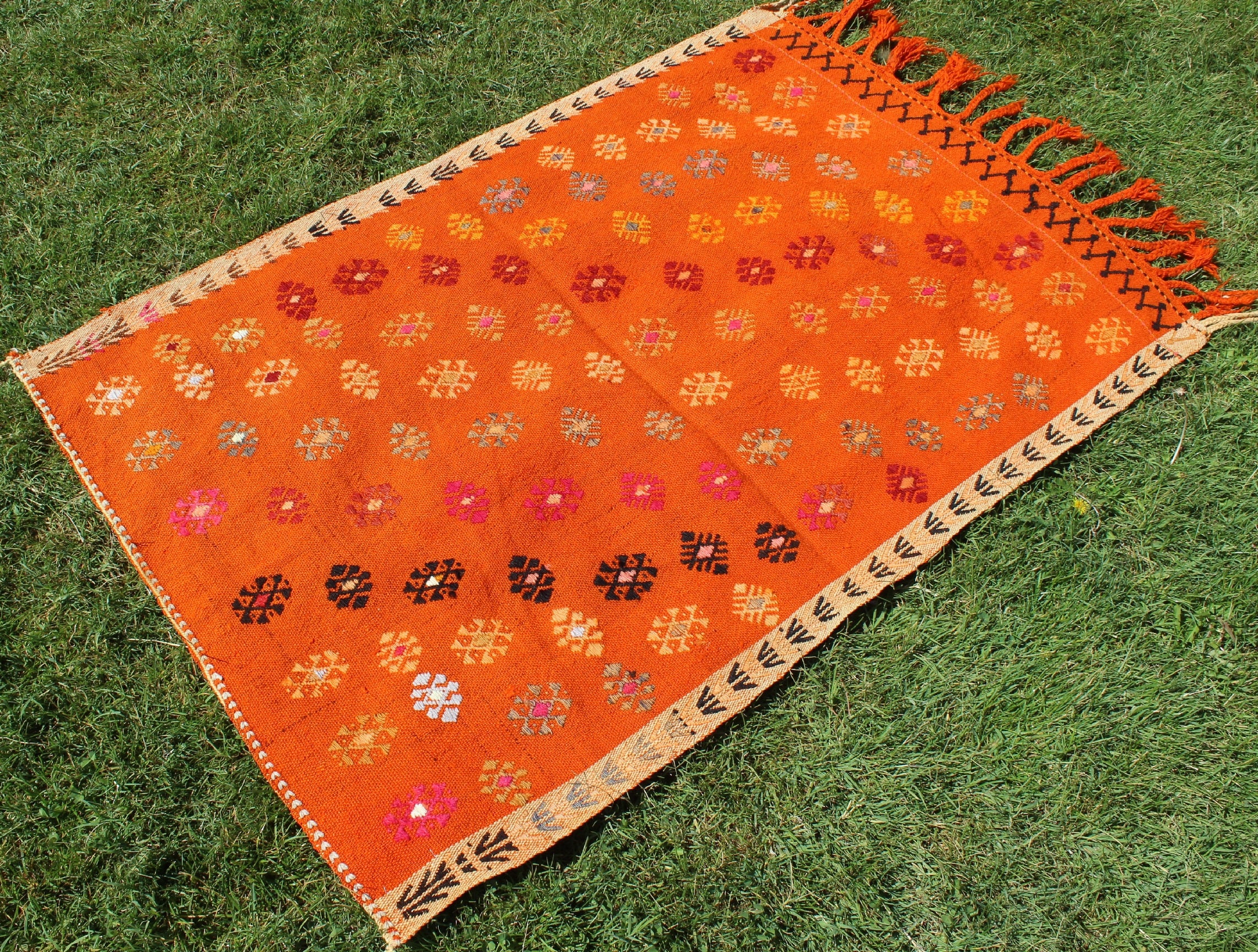 Attractive Orange Door Mat Cotton & Wool Point Patterned Etsy