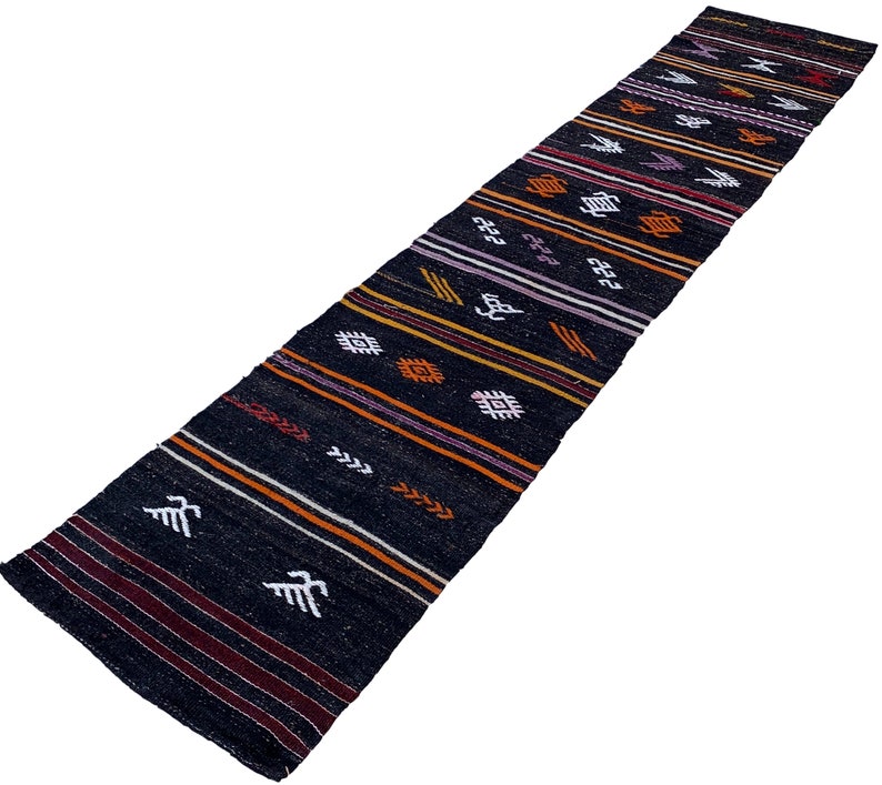 orange white charcoal oriental narrow rug runner,340x67 cm11/'x2.2/' Turkish tribal ethnic rug runner 11x2 black handwoven wool rug runner