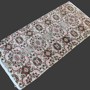 7.5x3.6 ft pale pink beige carpet, light color vintage Turkish rug, Oushak wool cotton rug, cream color modern rug, 90&quot;x44&quot; kitchen wool rug