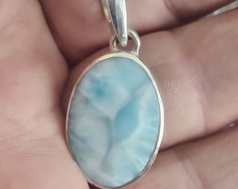 Larimar Sterling Silver Pendant, Powerful Spiritual Metaphysical Stone Aiding Communication & Emotional Healing, Stefilia's Stone, Handmade