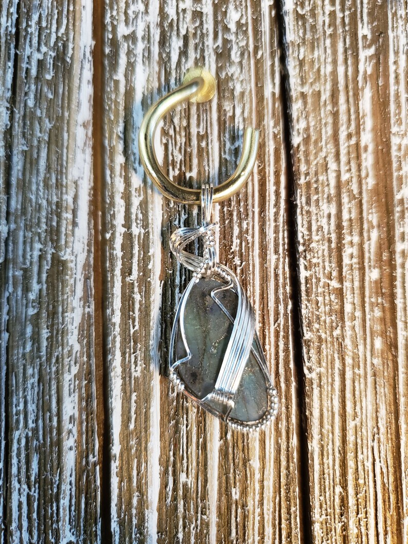 Aaa Grade Peacock Blue Enhances Psychic Abilities Stone of Protection and Magic Labadorite Wire-wrapped Pendant Boho Healing Crystal