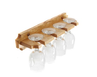 Wine Glass Stemware Wall Mount Rack in Solid Red Oak, Ready to Hang