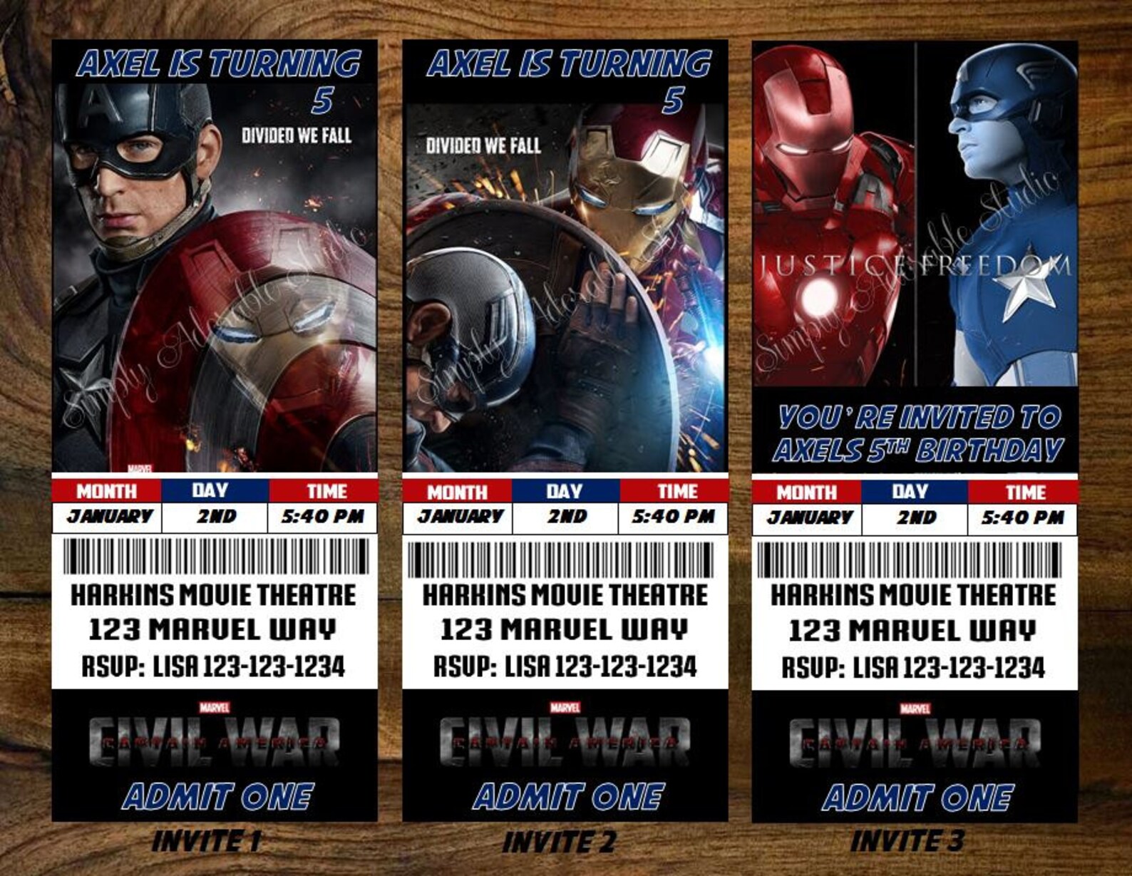 Civil War Movie Ticket Invitation Etsy