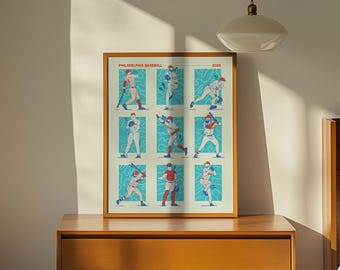 Red Pinstripes Illustrated Player Print