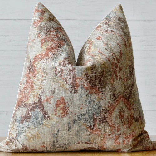Rust and Steel Gray Floral Pillow Cover Etsy