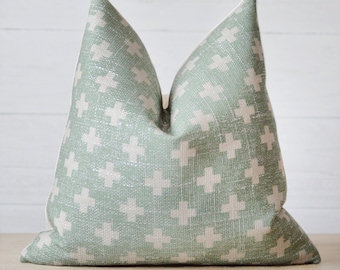 HGTV MAGAZINE FEATURE- Green Cross Chenille Pillow Cover