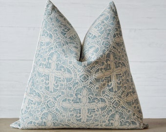 York Block Print Pillow Cover in Blue
