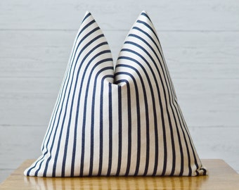 Navy Blue Striped Pillow Cover