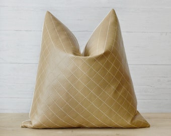 Tan Faux Leather Quilted Pillow Cover