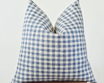 Dark Blue Gingham Woven Pillow Cover