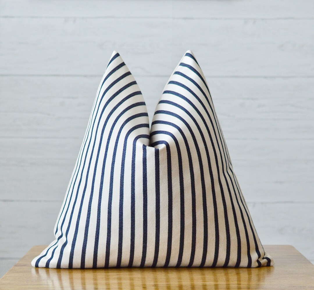 Navy Blue Striped Pillow Cover Etsy