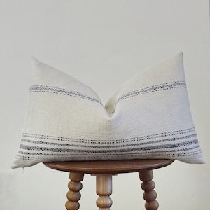 Midnight Blue Striped Woven Lumbar Pillow Cover