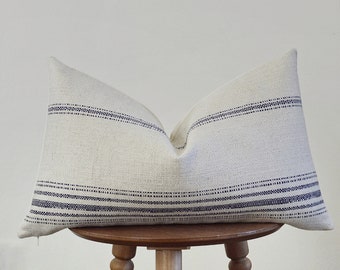 Midnight Blue Striped Woven Lumbar Pillow Cover