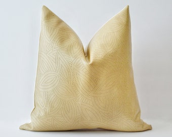 Ecru Leaves Faux Leather Pillow Cover