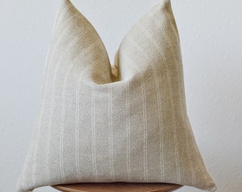 Greige Striped Woven Pillow Cover