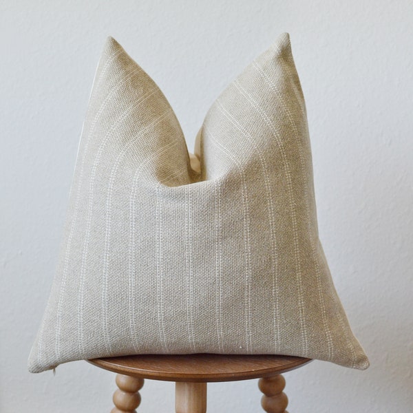 Greige Striped Woven Pillow Cover